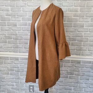 Lake Flower Open Front Cardigan Sweater Jacket Ruffle Bell Sleeve L Lagenlook